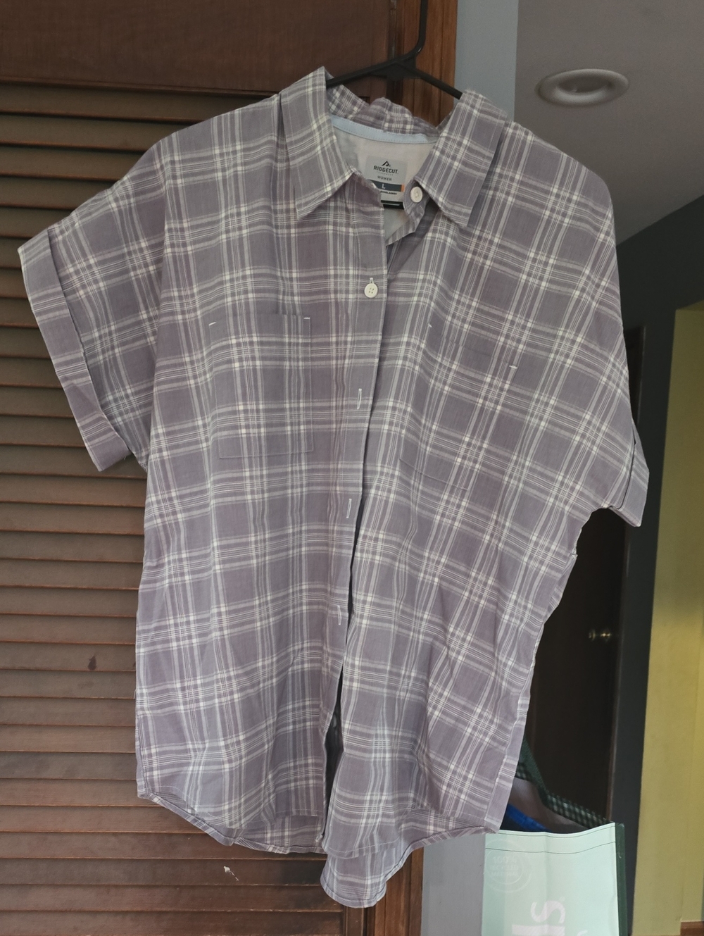 Women's Relaxed Plaid Button-Up Shirt - Lavender/Gray